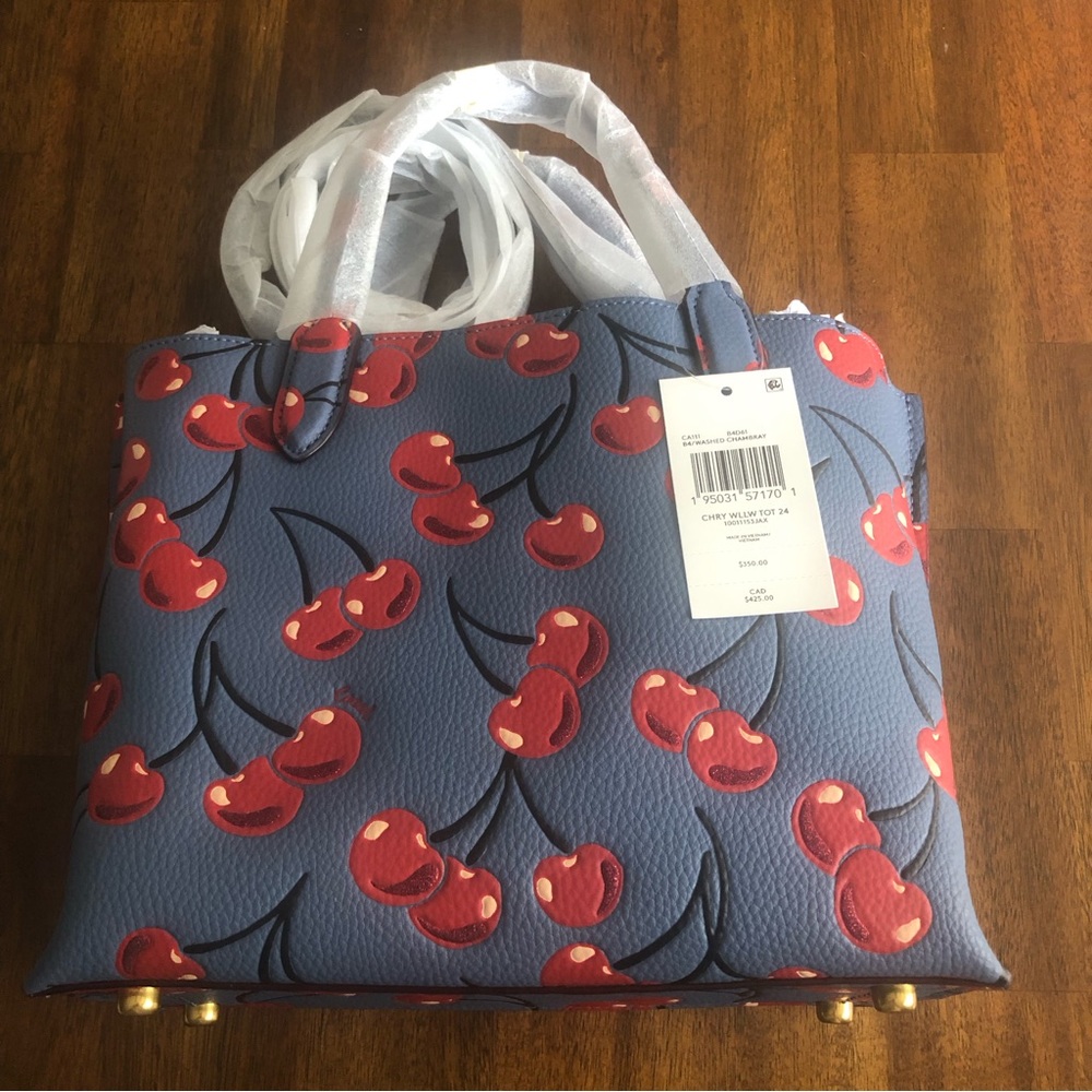 NWT $350 COACH Willow Cherry-Print Leather Tote Bag! - Picture 7 of 16